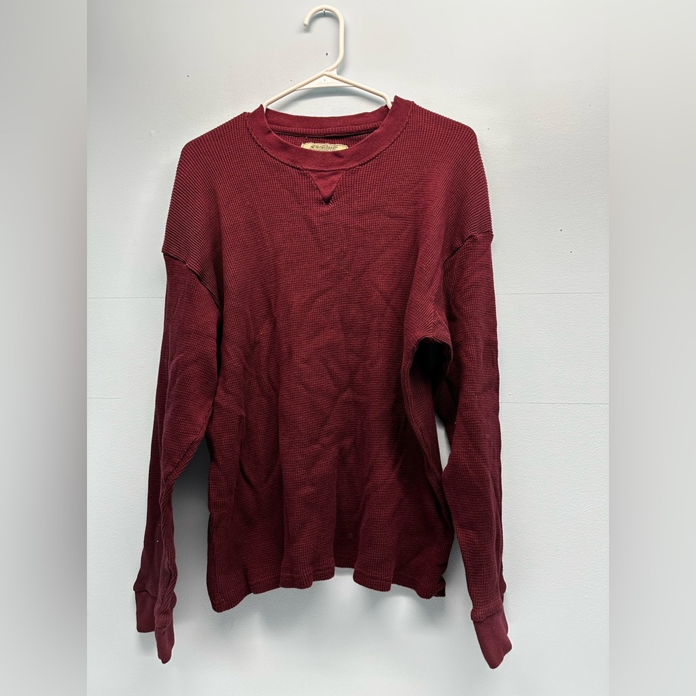 Men’s Maroon Big Bait Sport Long Sleeve Thermal Waffle Stitch Crew Neck Shirt XL